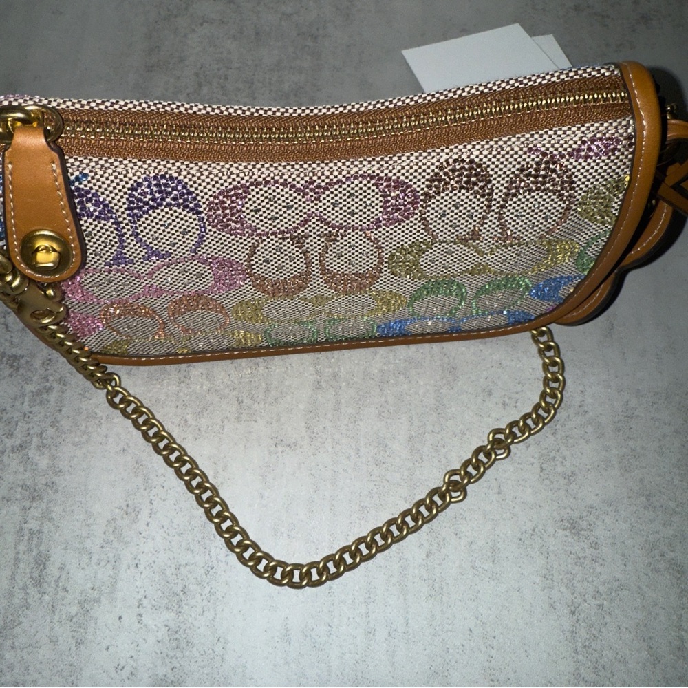 Coach Swinger Bag 20 With Chain In Rainbow Crystal Signature Jacquard - Picture 2 of 9